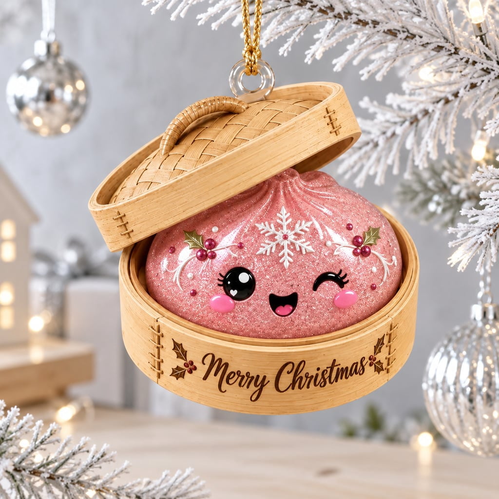 Dumpling Ornament, Glitter Acrylic Christmas Tree Hanging Gift