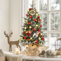 Flarhetoric 3FT Pre-Lit Snow Flocked Artificial Christmas Tree, 78 Warm White LEDs, 8 Lighting Modes, Red Berries, Easy Assembly, Tabletop Xmas Tree for Desk or Table Holiday Decor, Linen Base