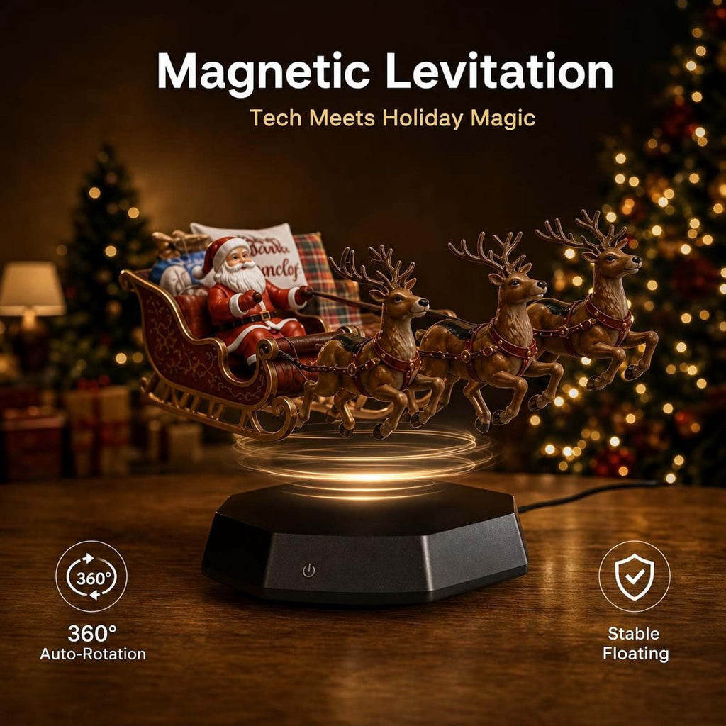 Floating Santa Sleigh,Magnetic Levitation Santa's Flying Sleigh Ornament, Santa's Flying Sleigh,Christmas Display with Built‑In Warm LED Lighting for Home,Office,Shelf & Holiday Party
