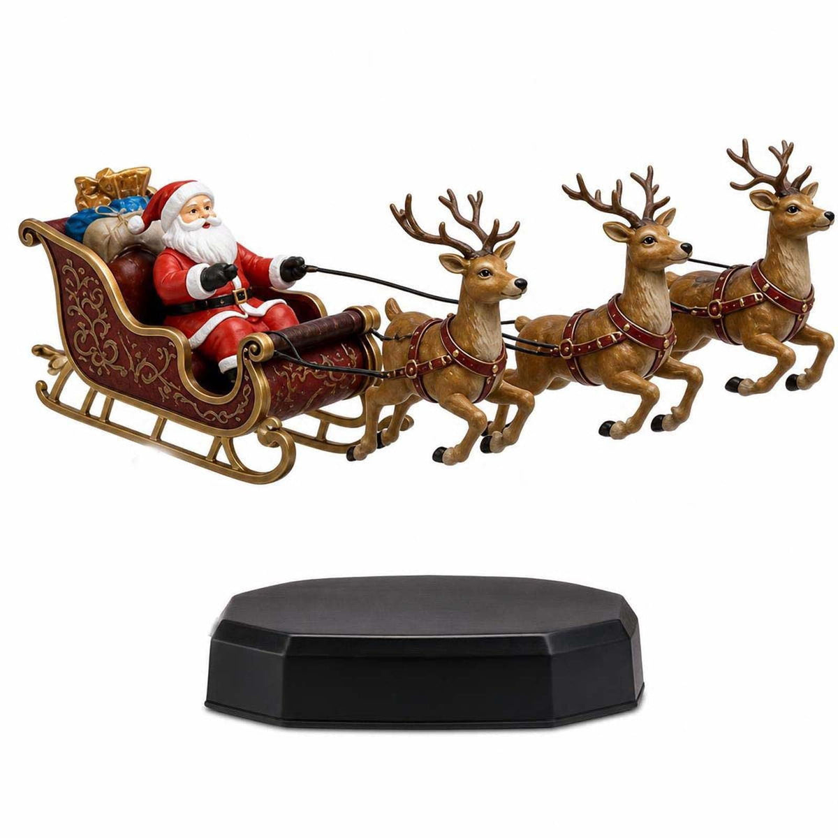 Floating Santa Sleigh, Magnetic Levitation Santa's Flying Sleigh Ornament, Santa's Flying Sleigh, Christmas Display with Built‑In Warm LED Lighting for Home, Office, Shelf & Holiday Party