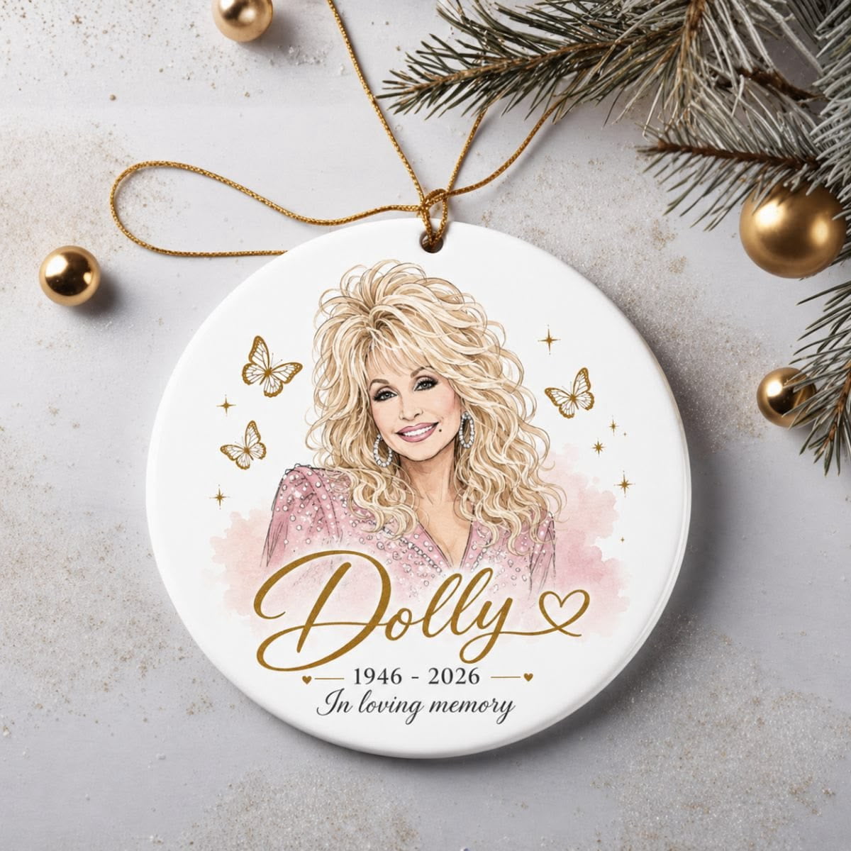 Have A Holly Dolly Christmas Ceramic Ornament, Dolly Christmas Ornament, 3 Inch Christmas Tree Round Ornament