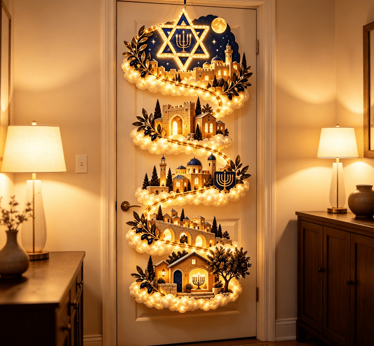 5Pcs Lighted Santa Christmas Stair Railing Decor Snow Scene Staircase Banister Garland with Warm Lights for Indoor Holiday