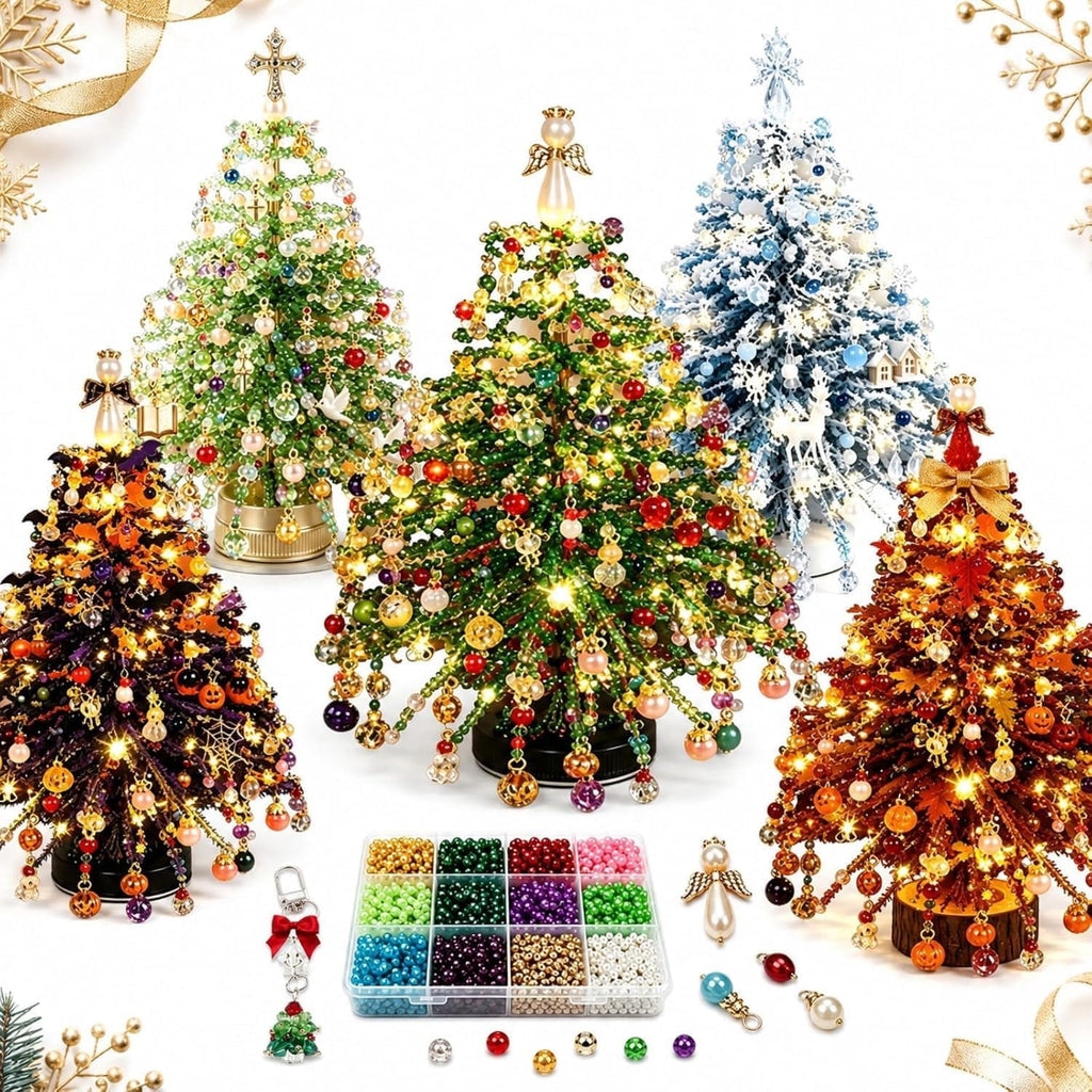 Jingle Beads Christmas Tree Kit, 2026 New DIY Beaded Christmas Tree Kit, with Metal Frame, Sparkling Tabletop Decor for Autumn, Winter & Christmas Halloween Celebrations