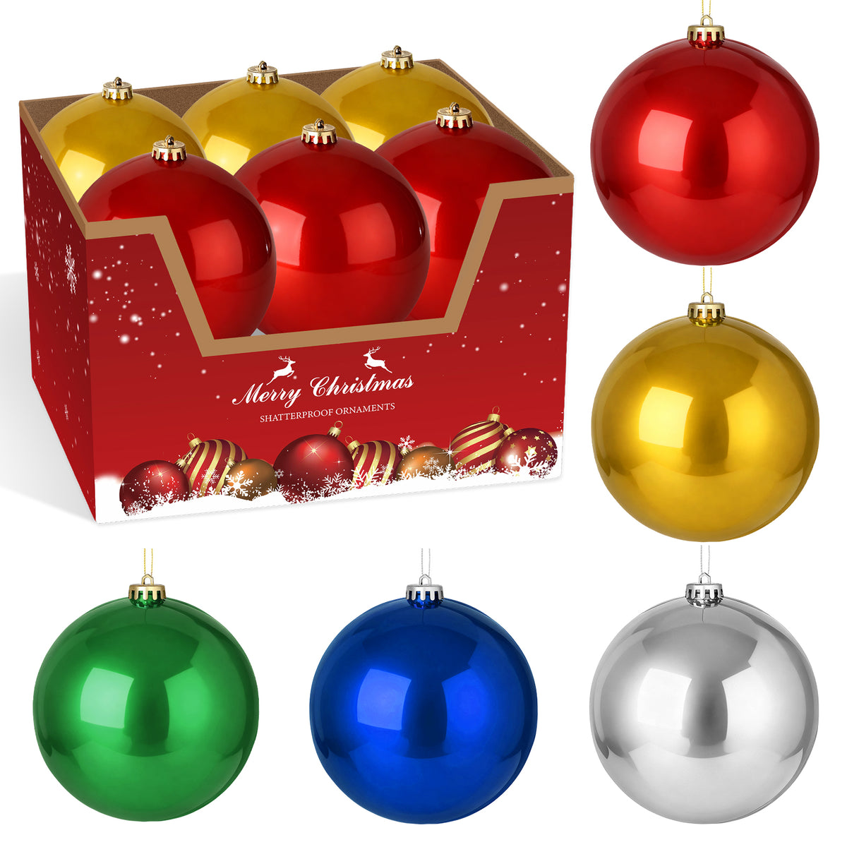 12 Pack 8 Inch Shatterproof Christmas Ball Ornaments, Assorted Glossy, Matte & Glitter Red Balls, Xmas Tree Decorations for Holiday Celebrations