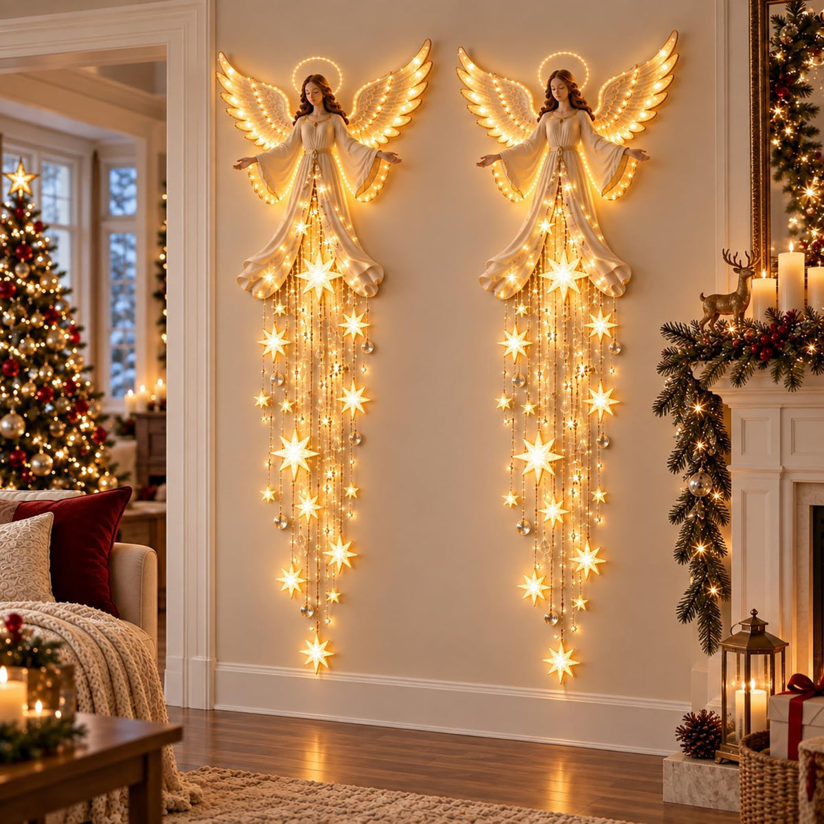 Lighted Angel Wall Decor, Bethlehem Star Christmas LED Hanging Decor