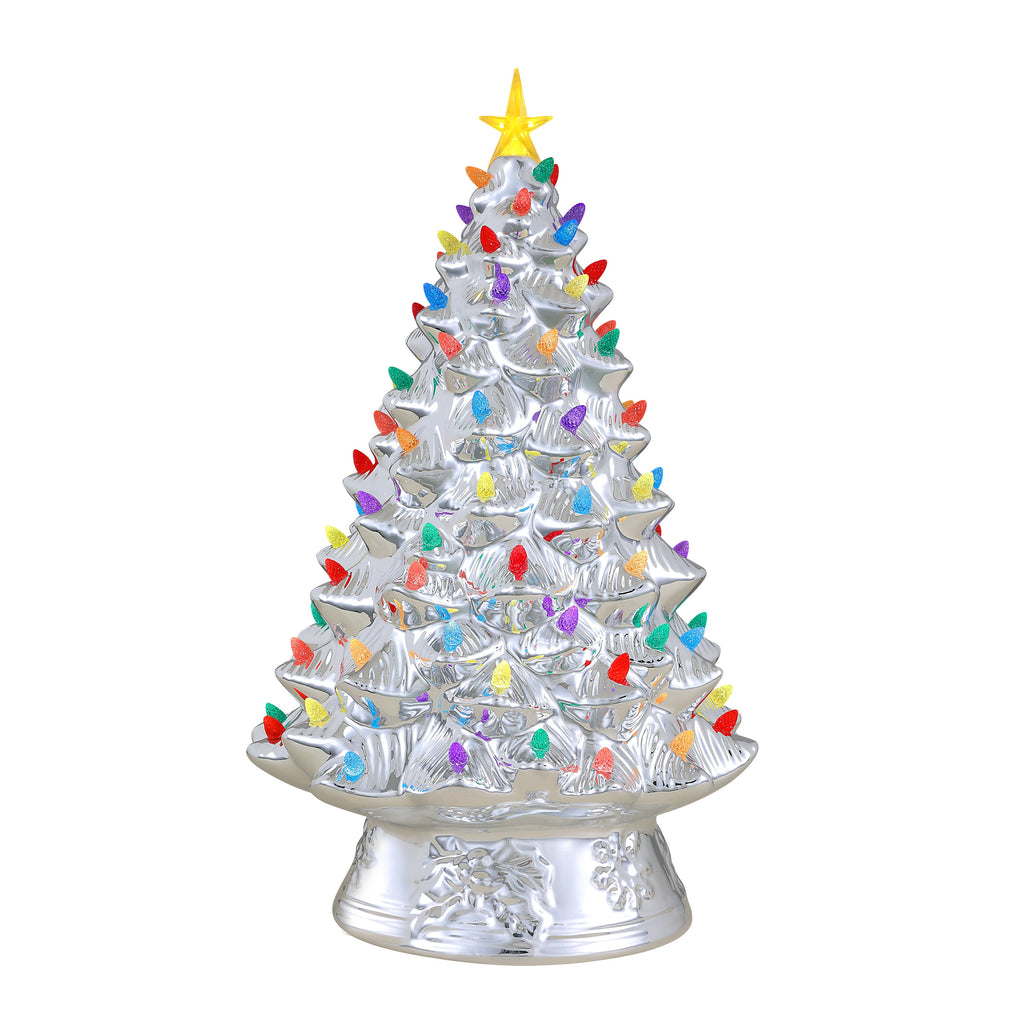 Mr. Christmas 18 in. Nostalgic Ceramic Tree - Silver with Multicolored Bulbs