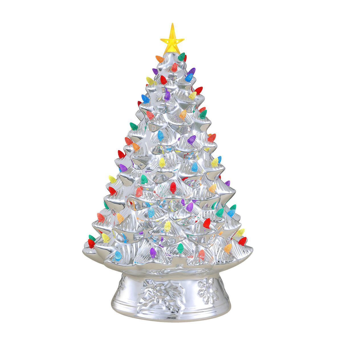 Mr. Christmas 18 in. Nostalgic Ceramic Tree - Silver with Multicolored Bulbs