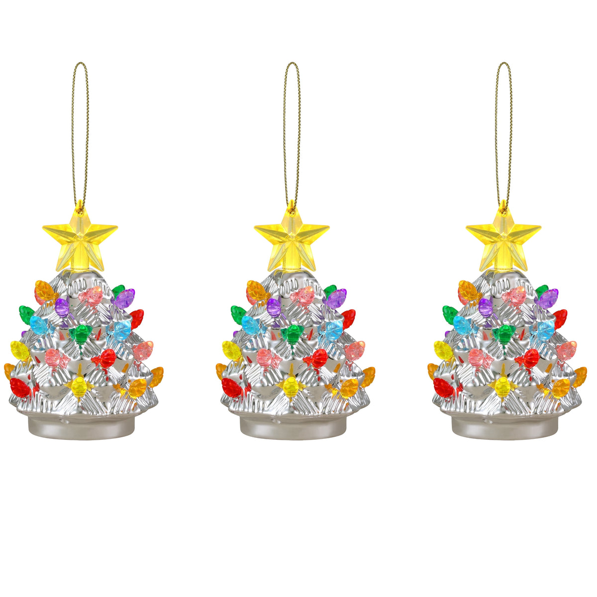 Mr. Christmas Ceramic Tree Ornaments - Silver, Set of 3