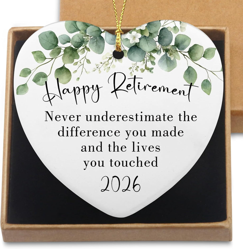 Pack 5 Happy Retirement 2026 Double Sided Ceramic Ornament, Retirement Gift for Teacher Nurse Coworker and Women, Christmas Tree Decor
