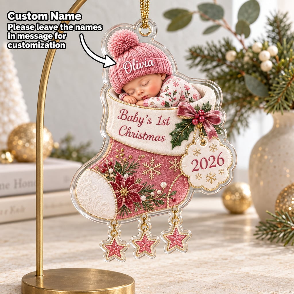 Personalized First Christmas Stocking Ornament, Acrylic Name Keepsake Gift