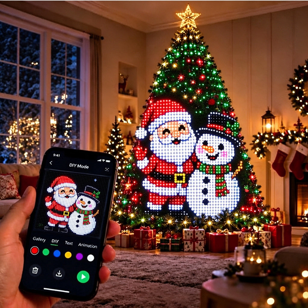Smart Animated Christmas Tree Lights, App-Controlled DIY Animations, Animated Christmas tree lights create colorful DIY patterns, text, and effects from your phone for trees, windows, and walls