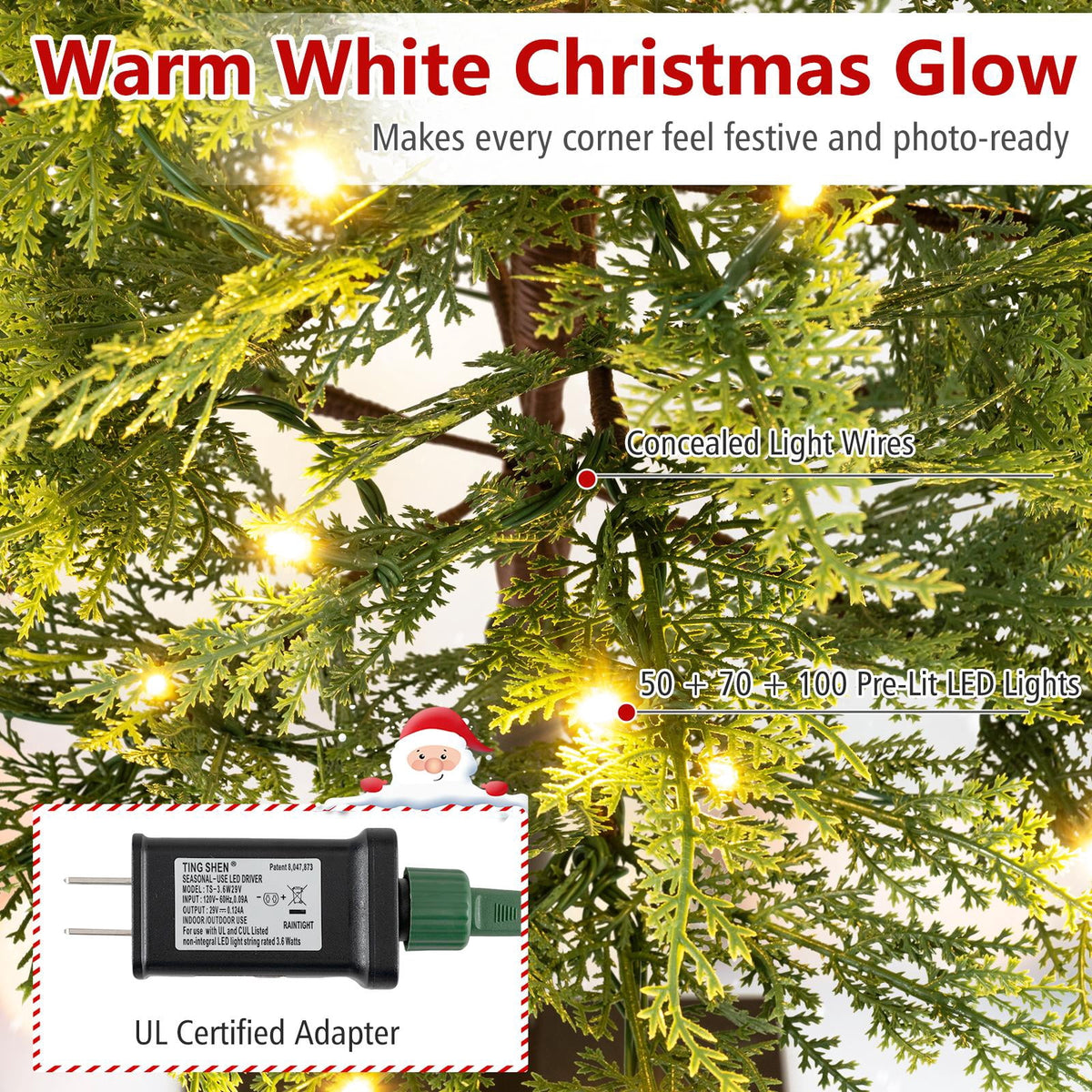 Costway Pre-Lit Christmas Tree Set of 3 Slim Artificial Lighted Xmas Decoration 3/4/5 FT