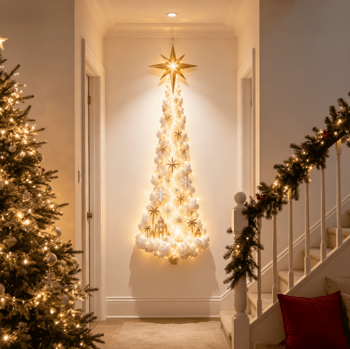 Christmas Staircase Banister Decor Set of 5 Lighted Santa Snow Scene Garland for Stair Railing Indoor Seasonal Home Ornament