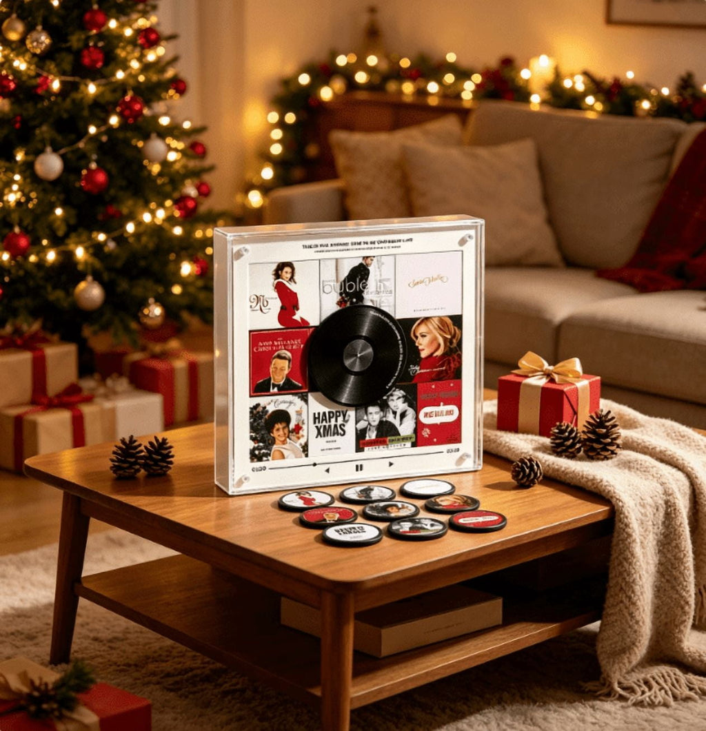 Christmas Music Refrigerator Stickers, Playable Magnetic Discs With Music Player Unit, Interactive Xmas Fridge Decor, Novelty Gift For Family Holiday Gatherings (B)