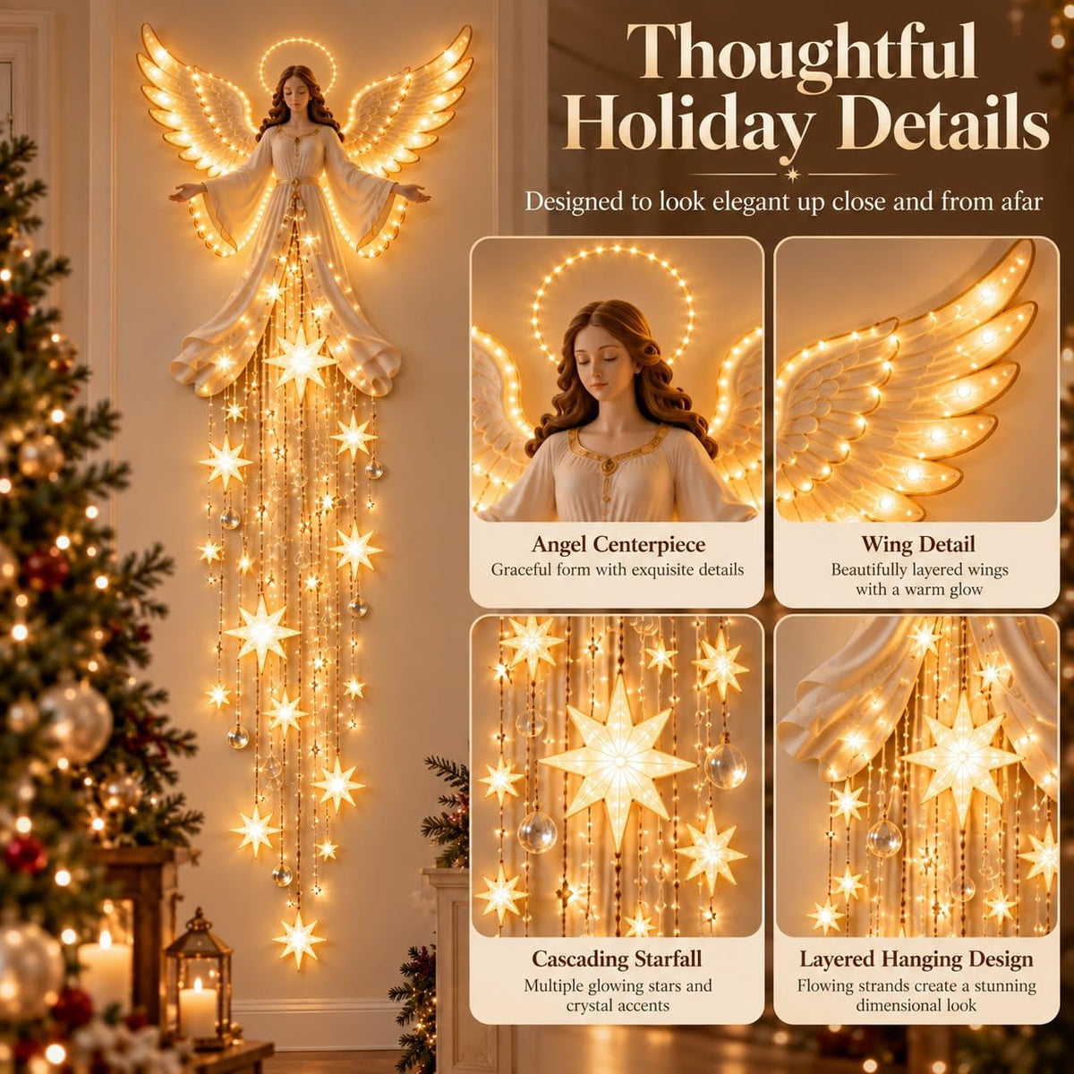 Lighted Angel Wall Decor, Bethlehem Star Christmas LED Hanging Decor