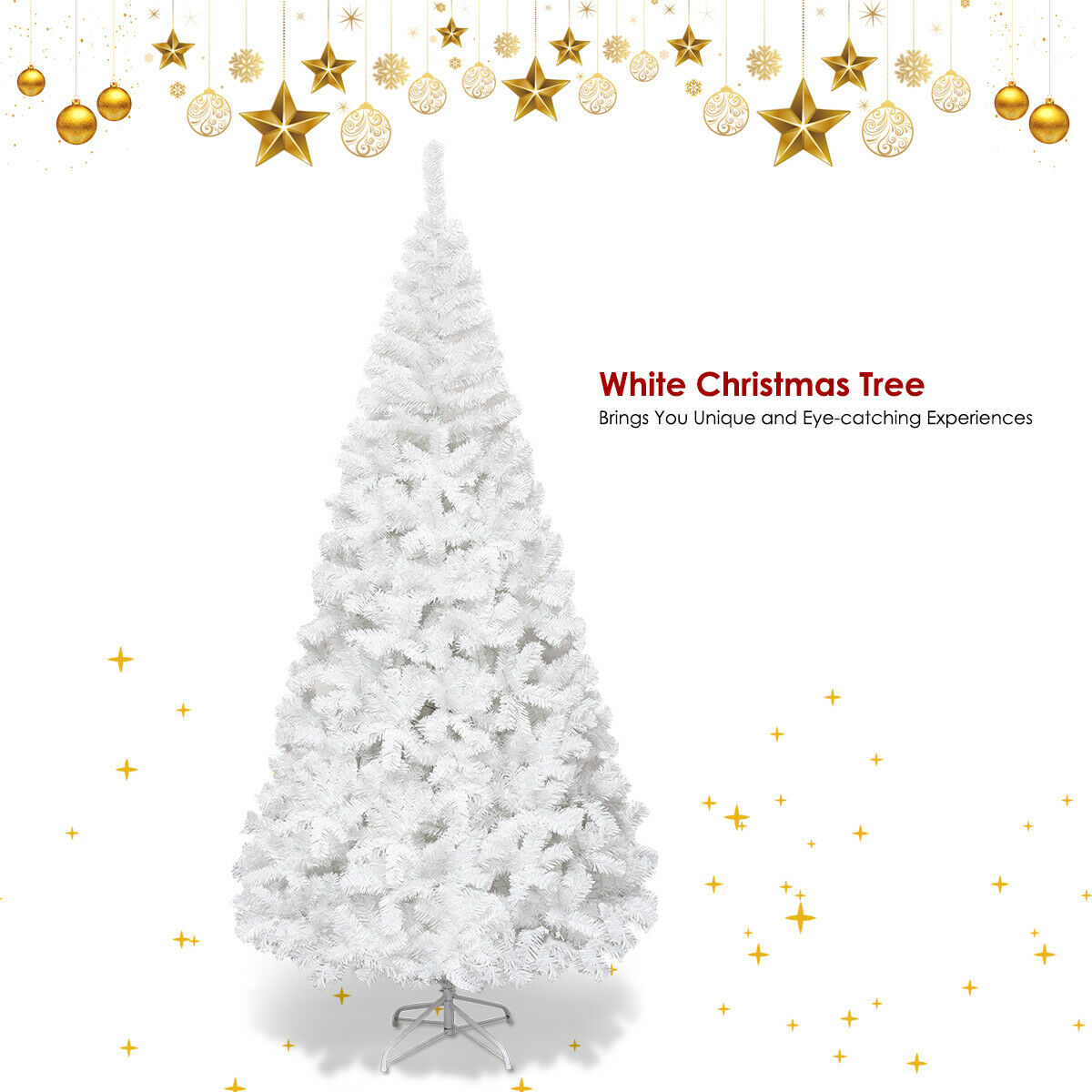 Costway 8Ft Artificial Xmas Tree Stand Christmas Decoration White
