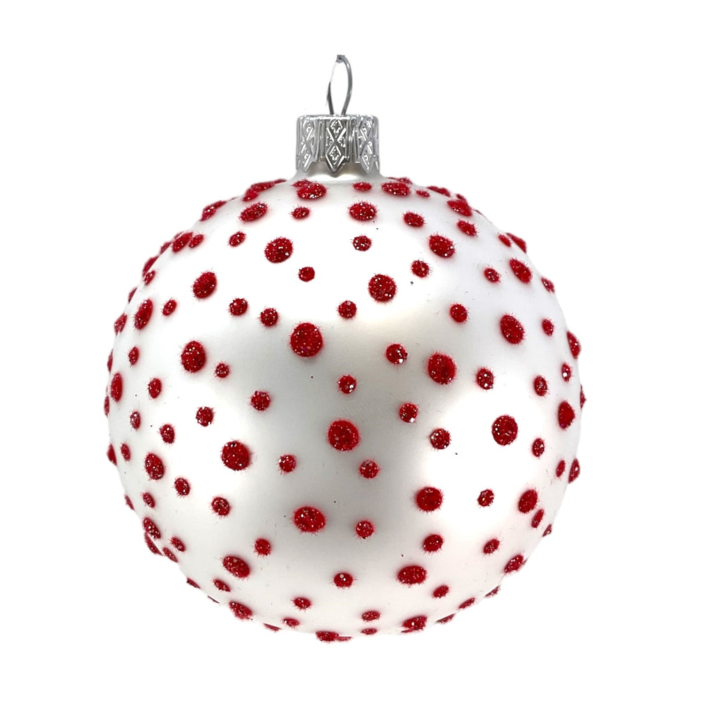 3 Inch White and Red Design Glass Christmas Ball Ornaments 12 Piece Set