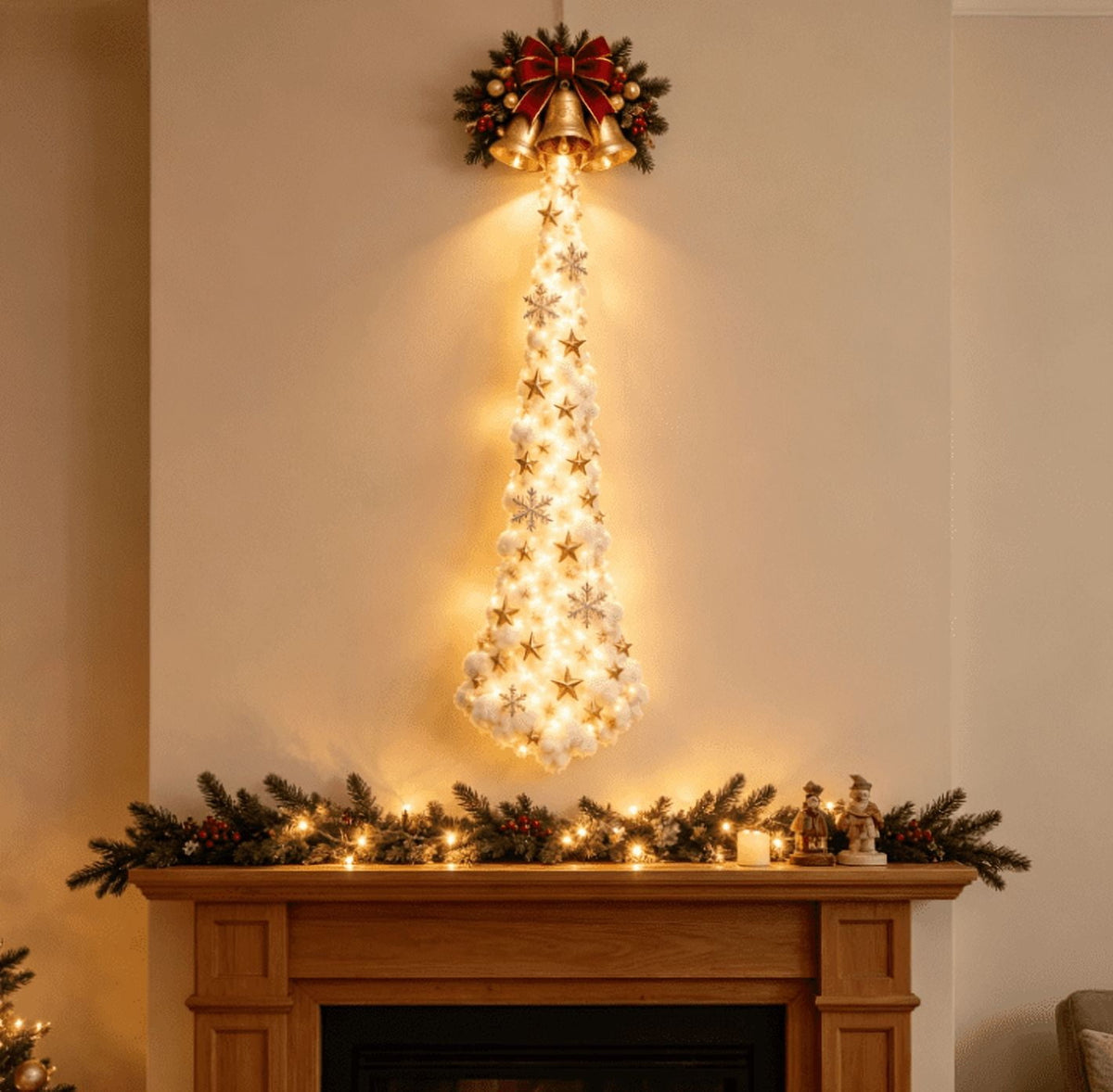 5Pcs Christmas Stair Banister Decoration Lighted Santa Snow Scene Garland for Stair Railing Indoor Holiday Home Ornament