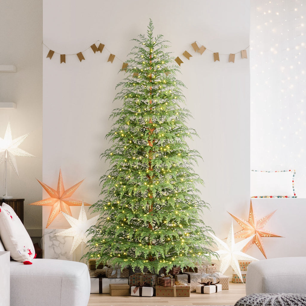 My Texas House 7.5' Pre-Lit Cypress Green Artificial Christmas Tree with 500 Warm White Twinkle LED Lights and Stand