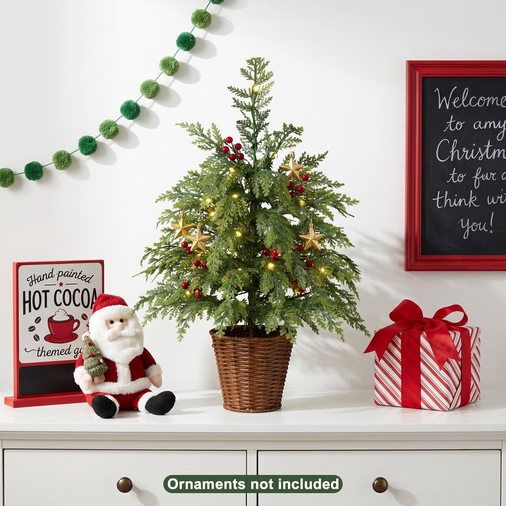 DR.Planzen 6' Pre-Lit Green Cypress Artificial Christmas Tree with 350 Warm White Twinkle LED Lights, Full-Bodied Xmas Tree with Metal Stand, Indoor Holiday Decoration