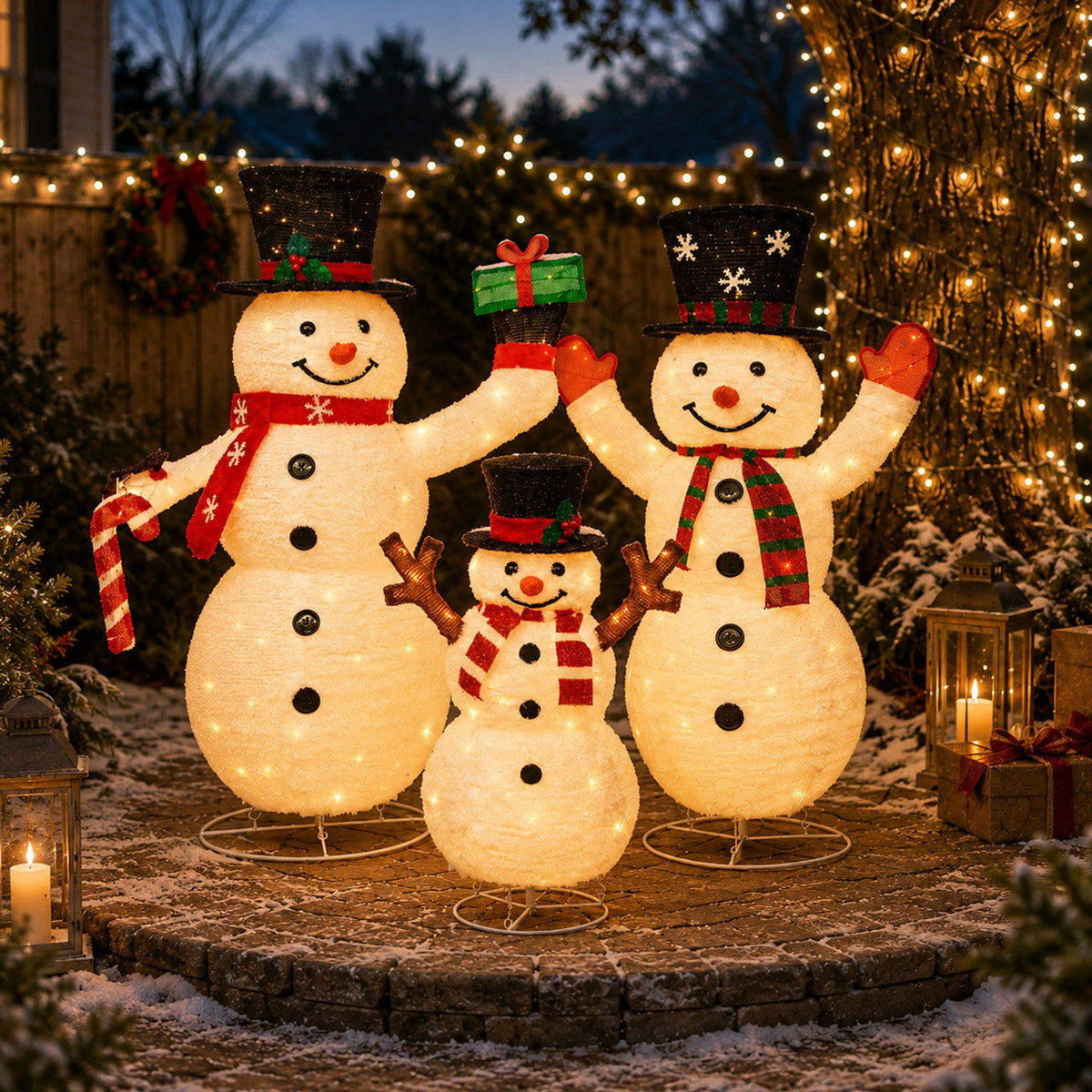 ROMSWI 2pc Iron Christmas Ornament Decoration Pop-up Hanging for Xmas Outdoor Holiday w/230 LED Light Assorted Colors - 30" & 24" Set