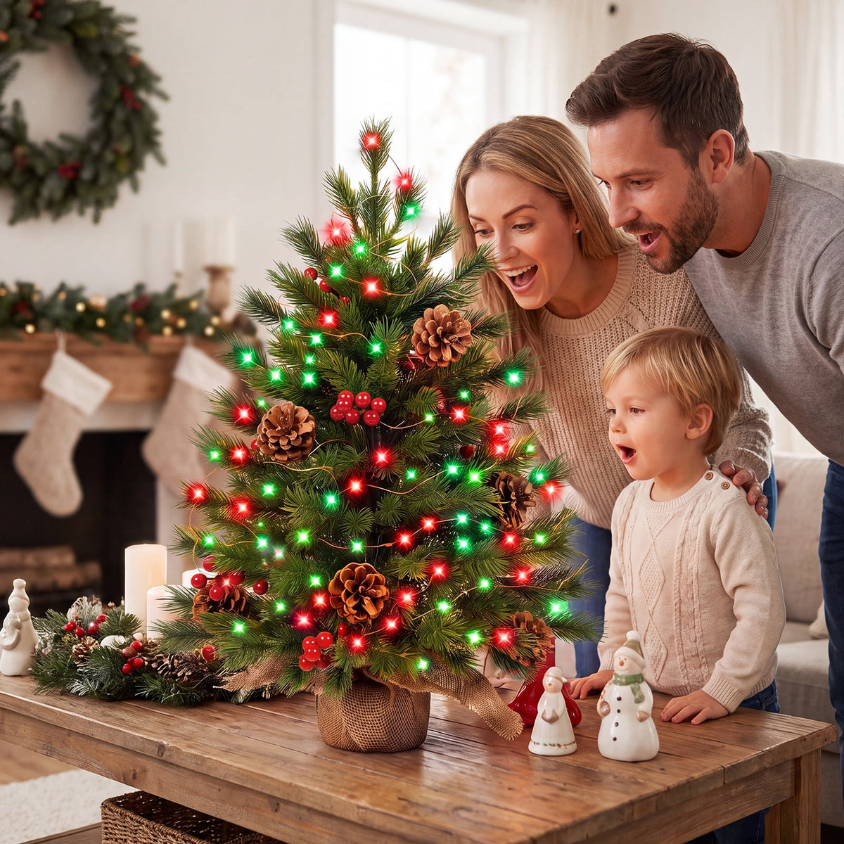 2PACK-2 FT Smart Mini Christmas Tree with 100 RGB Fairy Lights, Music Sync & Hello Fairy App Control for Tabletop Holiday Decor