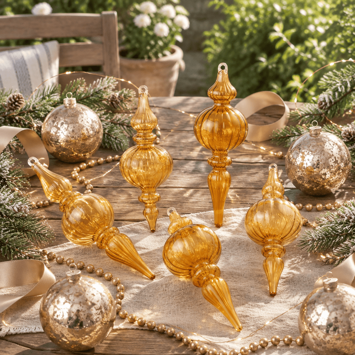 12 Burgundy Red Hand Blown Glass Finial Christmas Ornament Set