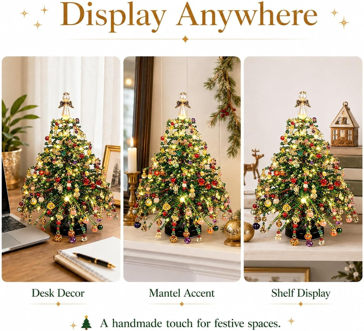 Jingle Beads Christmas Tree Kit, 2026 New DIY Beaded Christmas Tree Kit, with Metal Frame, Sparkling Tabletop Decor for Autumn, Winter & Christmas Halloween Celebrations