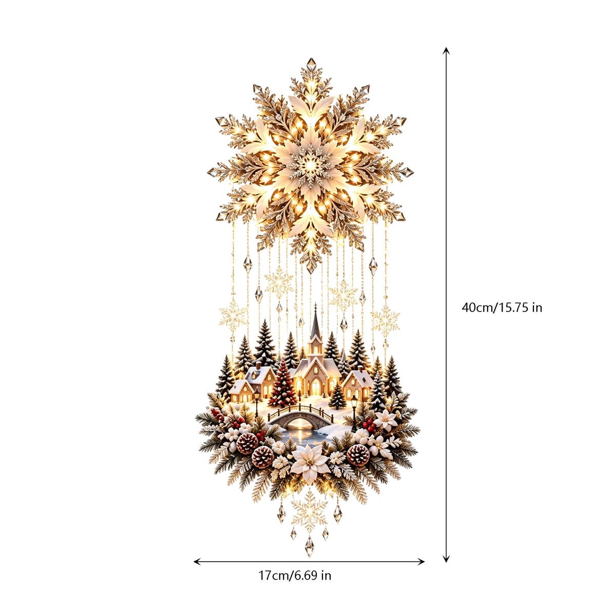 Christmas Staircase Banister Decor Set of 5 Lighted Santa Snow Scene Garland for Stair Railing Indoor Seasonal Home Ornament