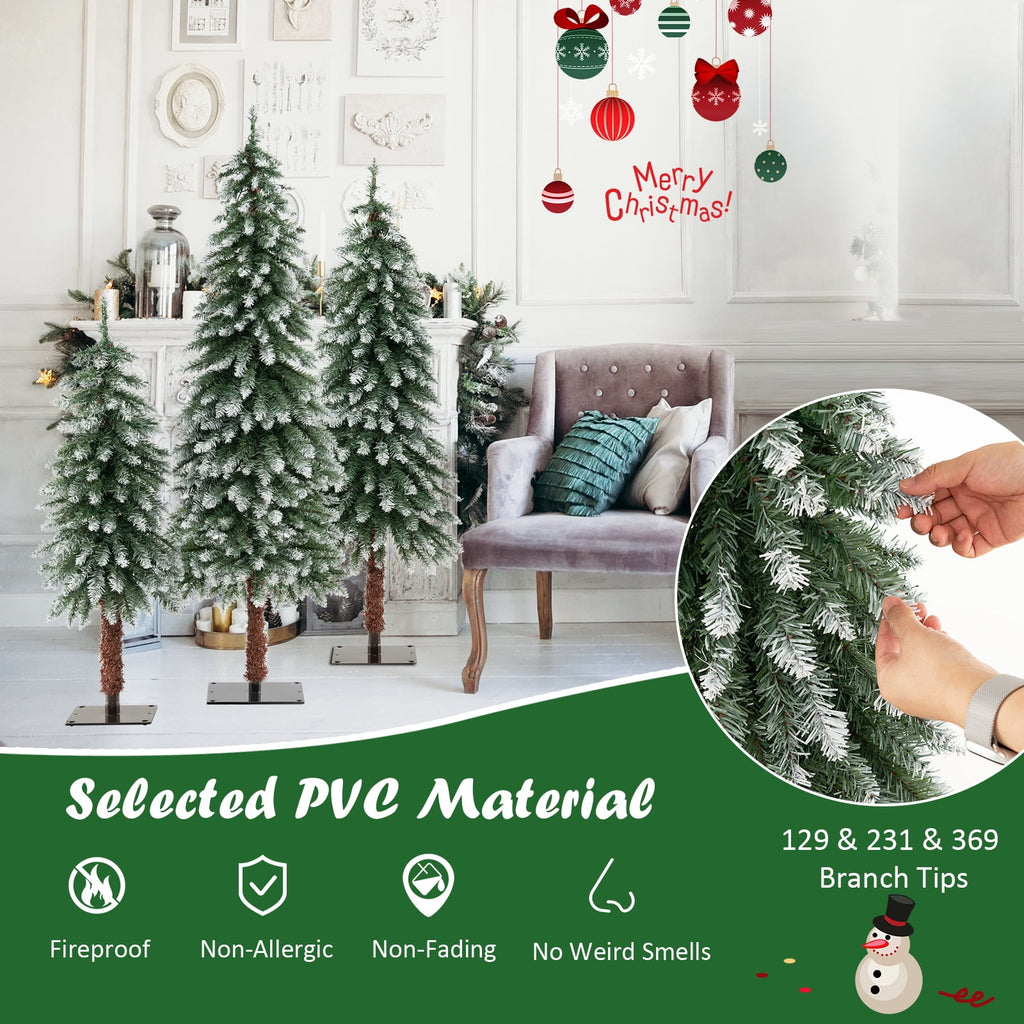 Costway Pre-Lit Christmas Tree Set of 3 Slim Artificial Lighted Xmas Decoration 3/4/5 FT