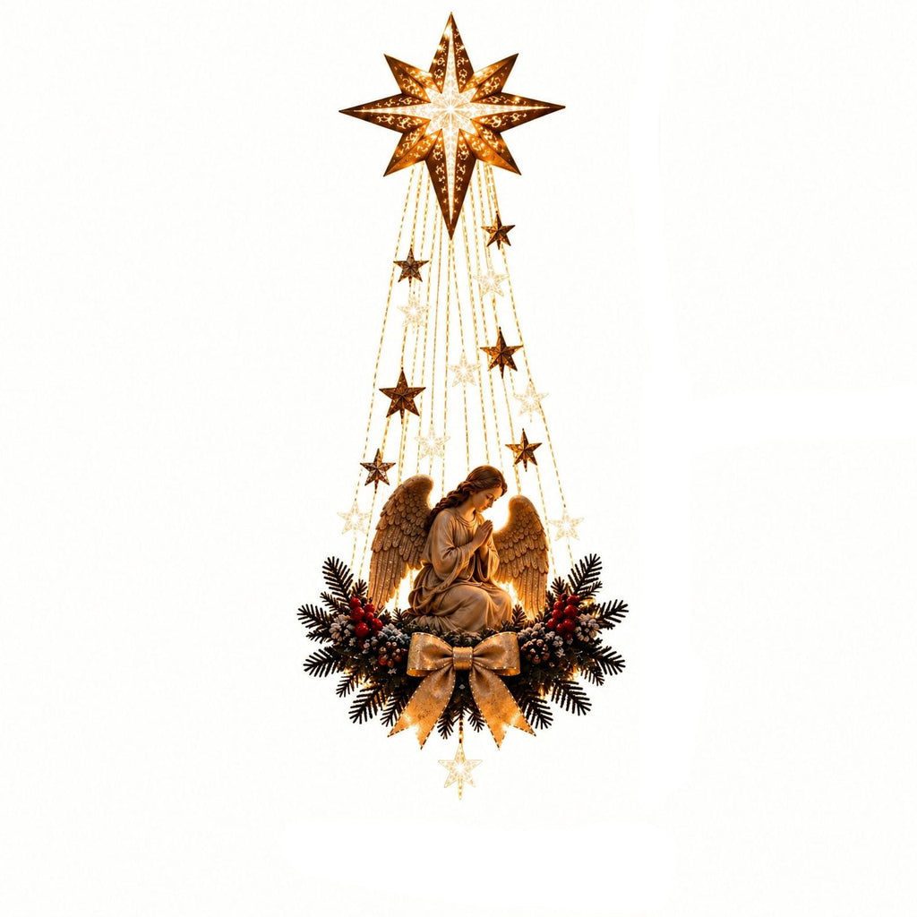 Christmas Staircase Banister Decor Set of 5 Lighted Santa Snow Scene Garland for Stair Railing Indoor Seasonal Home Ornament