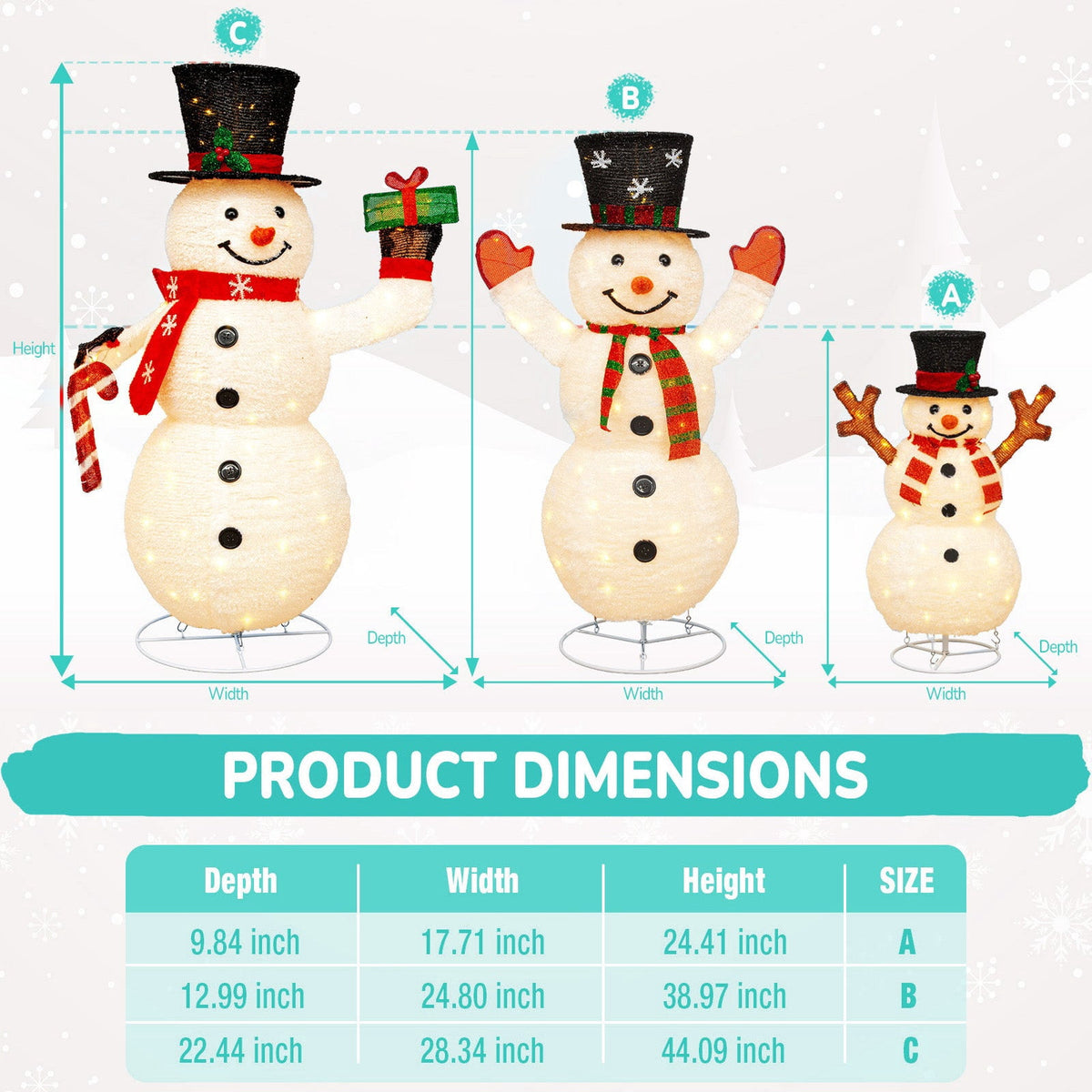 ROMSWI 2pc Iron Christmas Ornament Decoration Pop-up Hanging for Xmas Outdoor Holiday w/230 LED Light Assorted Colors - 30" & 24" Set