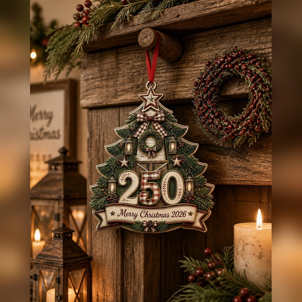 250th America Christmas Ornament Rustic Farmhouse 2026 Tree Hanging for Holiday Gifting