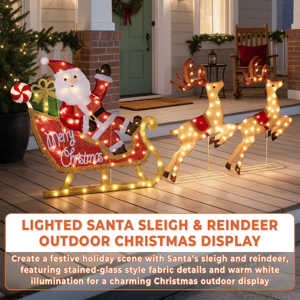 ROMSWI 2pc Iron Christmas Ornament Decoration Pop-up Hanging for Xmas Outdoor Holiday w/230 LED Light Assorted Colors - 30" & 24" Set