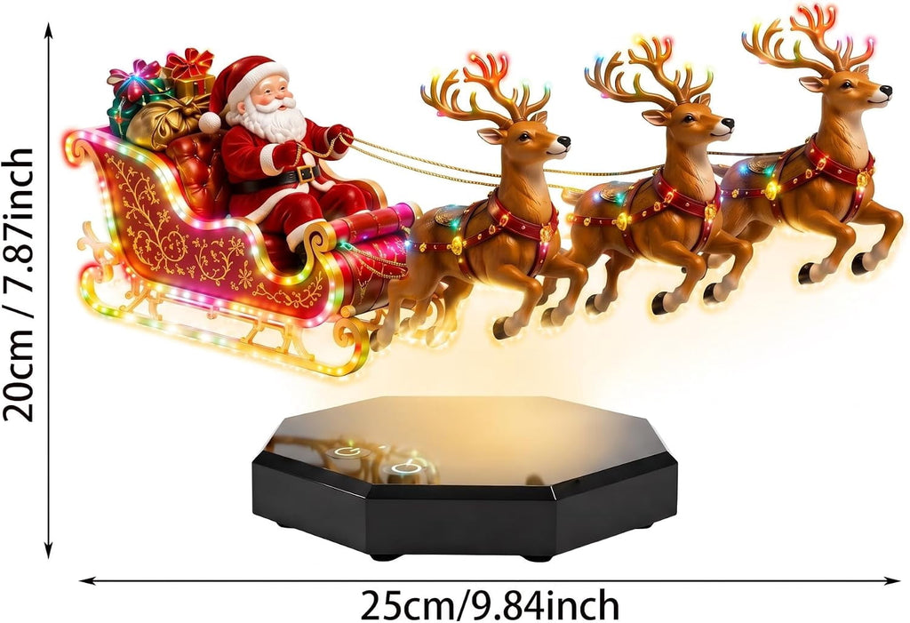 Christmas Santa Sleigh Reindeer Figurine, Resin Santa Claus with Reindeer Sleigh Statue, Holiday Desktop Home Decor Ornament for Xmas Party