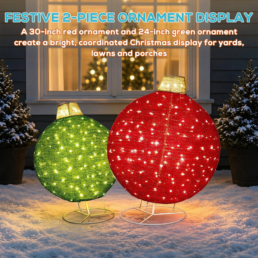 ROMSWI 2pc Iron Christmas Ornament Decoration Pop-up Hanging for Xmas Outdoor Holiday w/230 LED Light Assorted Colors - 30" & 24" Set