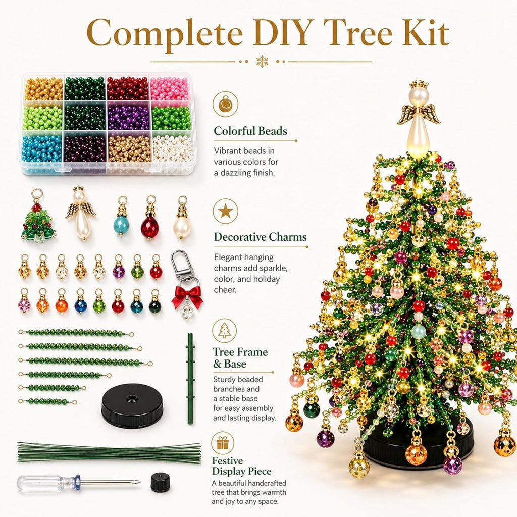 Jingle Beads Christmas Tree Kit, 2026 New DIY Beaded Christmas Tree Kit, with Metal Frame, Sparkling Tabletop Decor for Autumn, Winter & Christmas Halloween Celebrations