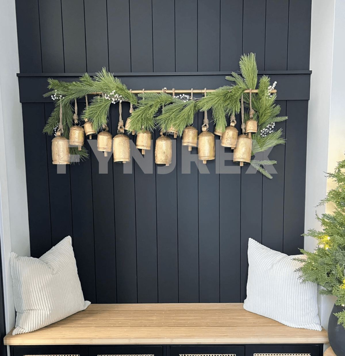 Rustic Cow Bells Set of 15 on Hanging Rod, Vintage Gold Harmony Bells Wall Decor