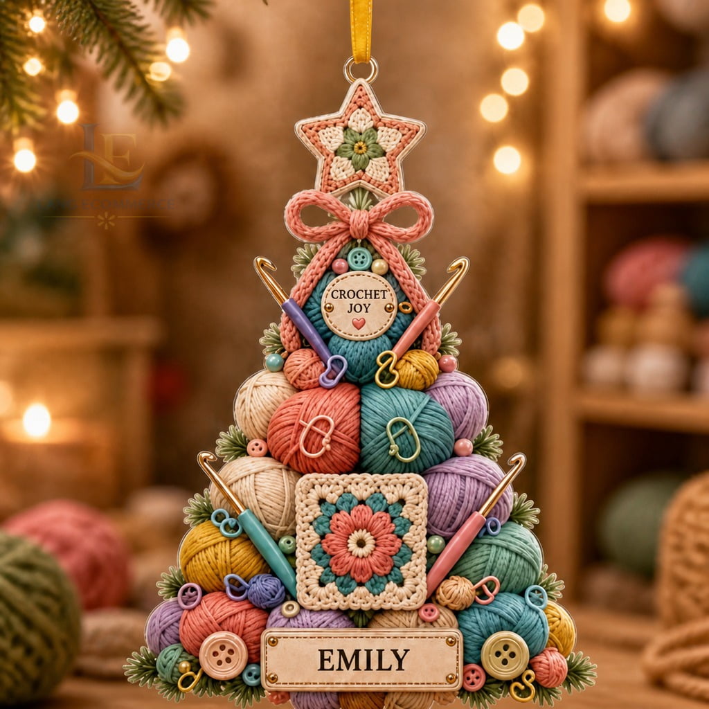 Christmas Ornament Acrylic Personalized Crochet Tree Hanging Ornament for Crocheters