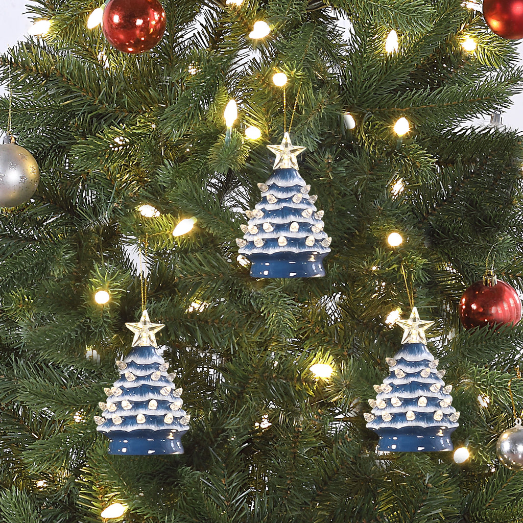 Mr. Christmas Ceramic Tree Ornaments - Silver, Set of 3