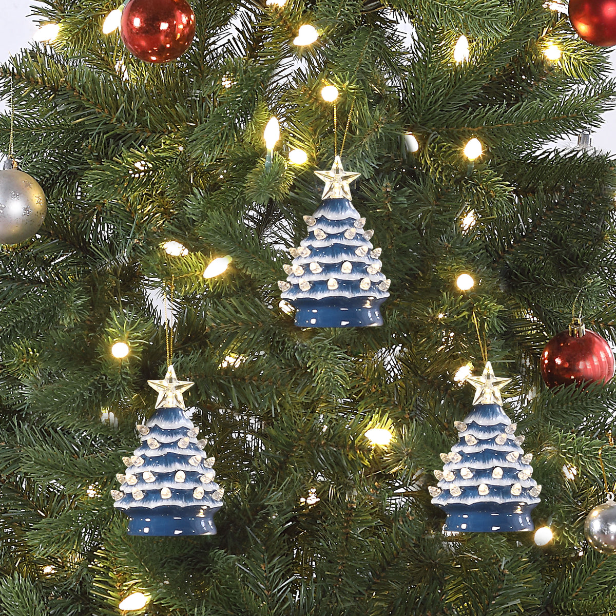 Mr. Christmas Ceramic Tree Ornaments - Silver, Set of 3