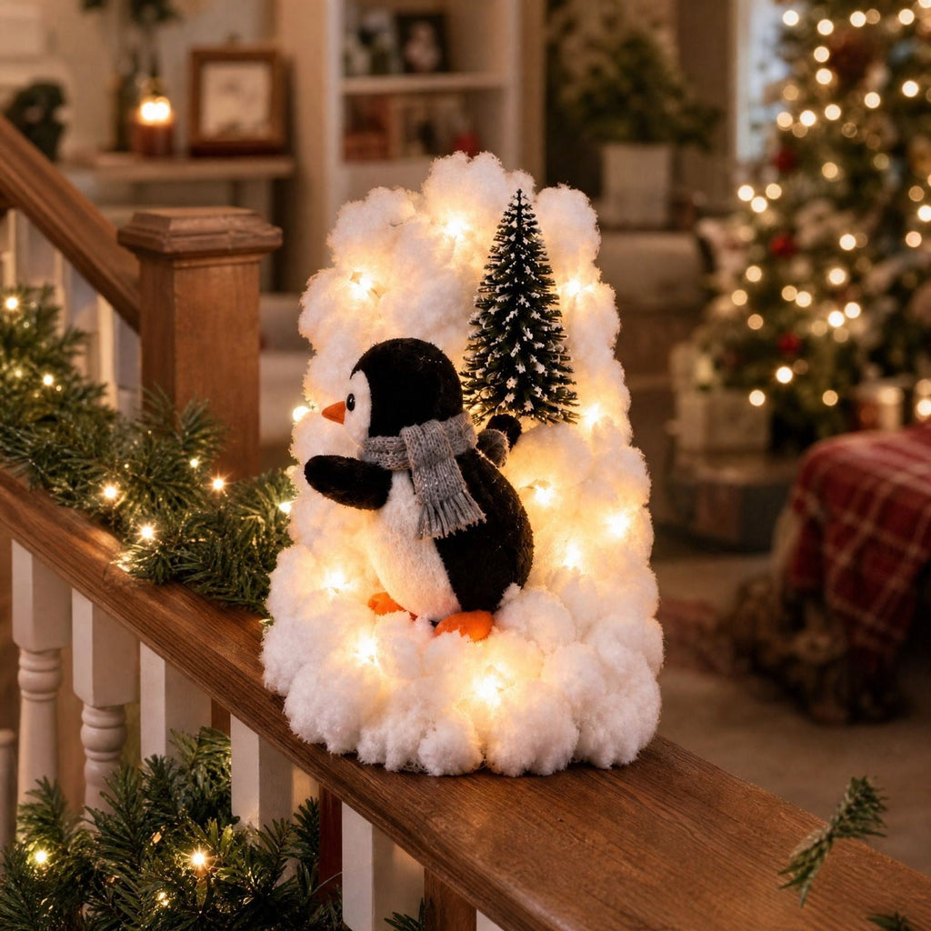 5Pack Penguin Christmas Stair Snow Decor Set,Festive Railing Accent with Playful Winter Scene,