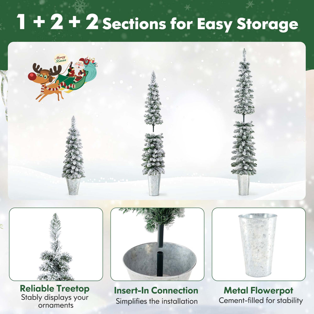 Costway 3' 4' 5' Artificial Christmas Tree Set with 30 + 50 + 70 LED Lights Holiday Decoration Tree