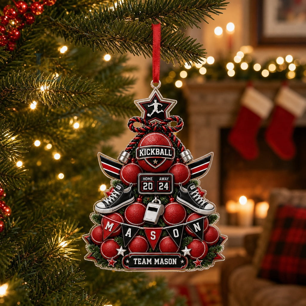 Personalized Christmas Ornament Acrylic Kickball Team Tree Hanging for Player Coach Gift