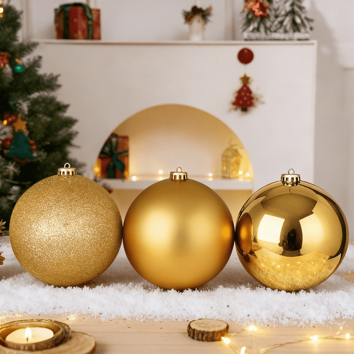 LAMPHOME 12PK 8" Shatterproof Christmas Ball Ornaments, Glossy & Matte & Glitter Gold Assortment, Sparkling Xmas Tree Decorations for Holiday Home