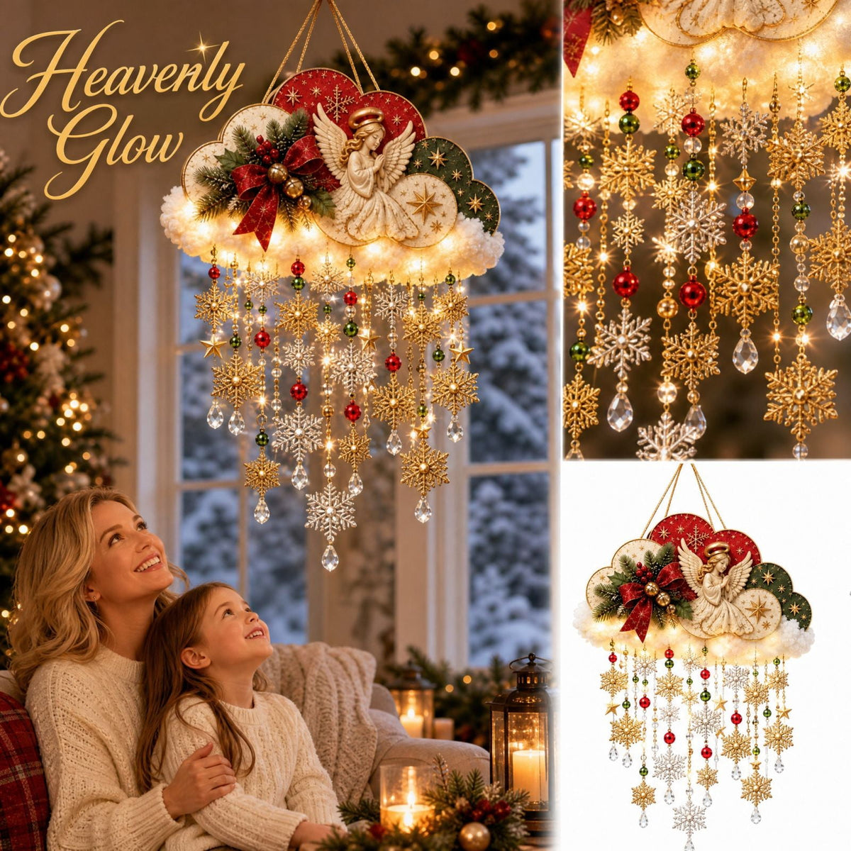 Christmas Staircase Banister Decor Set of 5 Lighted Santa Snow Scene Garland for Stair Railing Indoor Seasonal Home Ornament