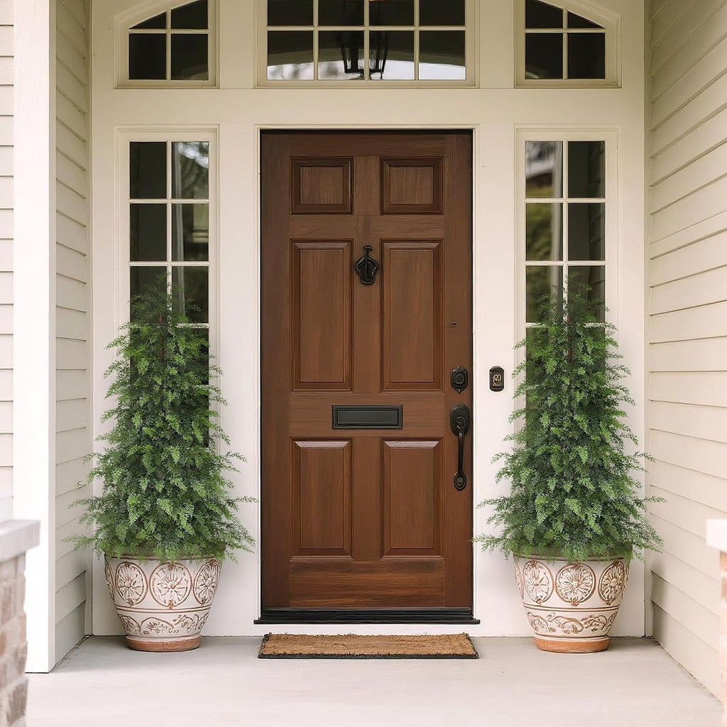 2 Set 4FT Lifelike Touch Artificial Cedar Topiary Trees for Front Porch | Fake Christmas Trees, Faux Potted Plants, UV Resistant Fake Greenery, for Front Door Garden Outdoor Farmhouse Home Decoration