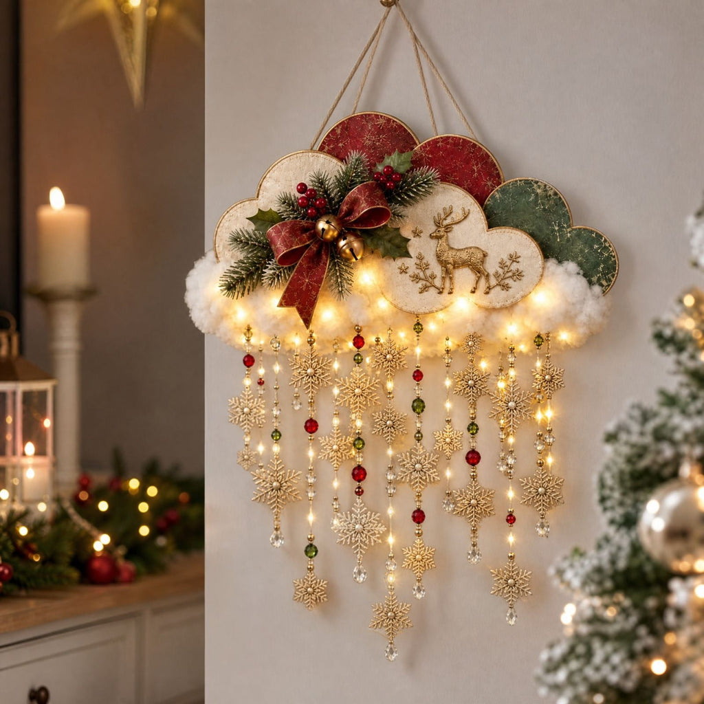 Christmas Staircase Banister Decor Set of 5 Lighted Santa Snow Scene Garland for Stair Railing Indoor Seasonal Home Ornament