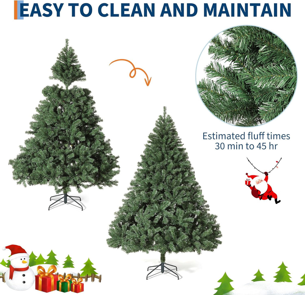 7.5ft Full PE Branch Artificial Spruce Christmas Tree, Hinged Sections Foldable Metal Base Holiday Decor
