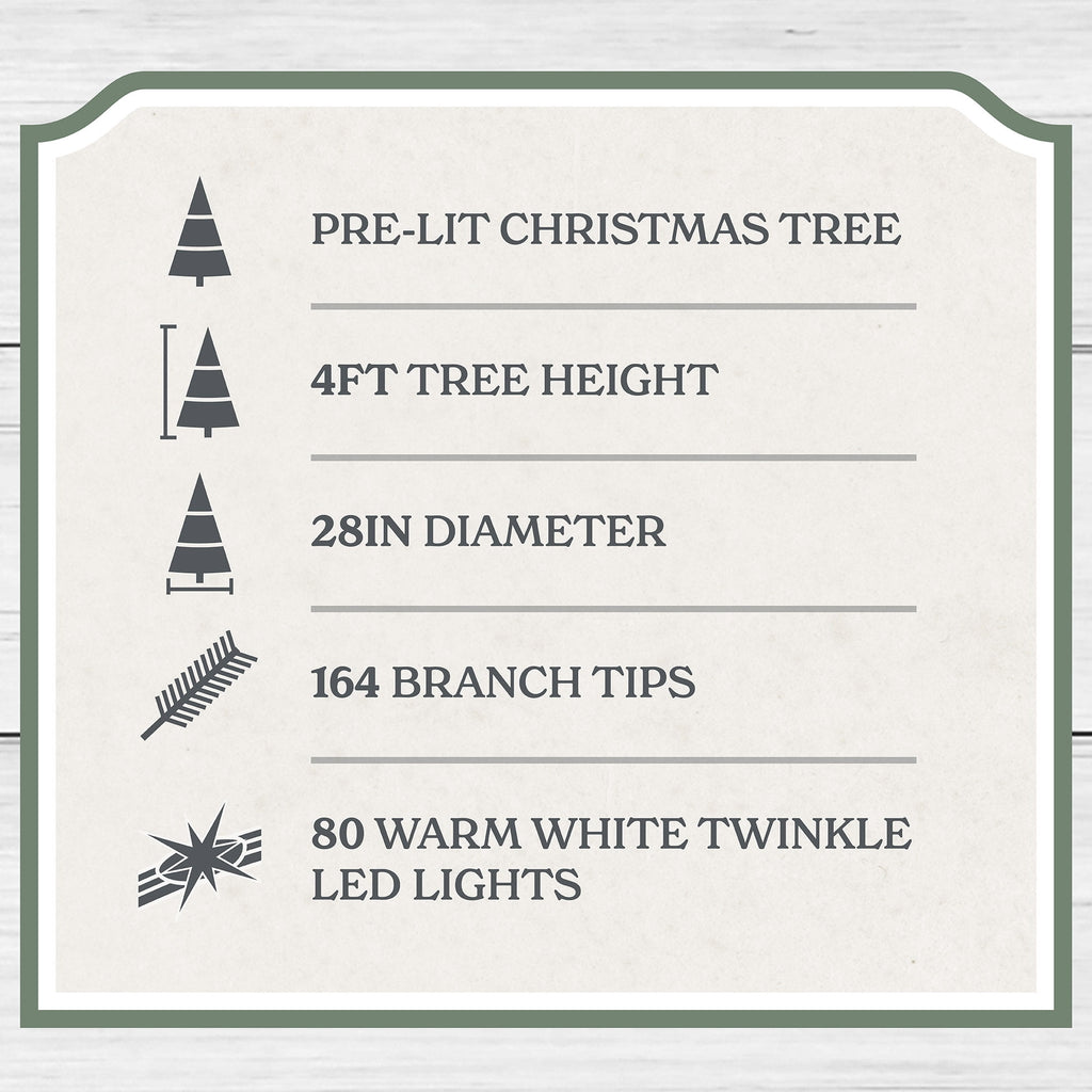 My Texas House 4ft Pre-lit Green Northern Pine Potted Christmas Tree, 80 Twinkle LED